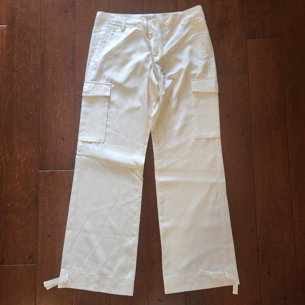 Banana Republic 100% Silk Cargo Pant Jogger In Cream Size 0